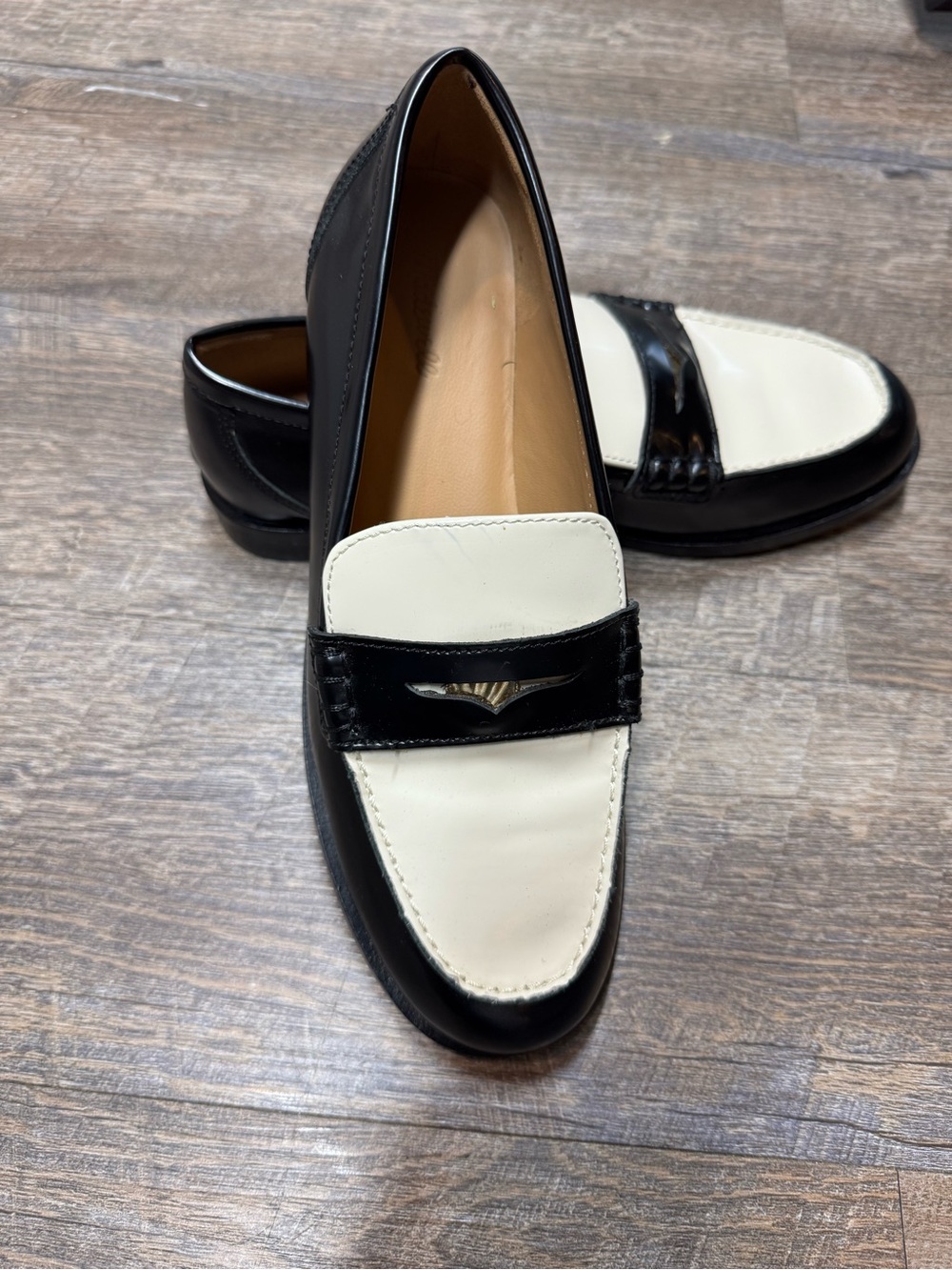 Madewell Black and White Leather Women's Penny Loafers - Picture 9 of 15
